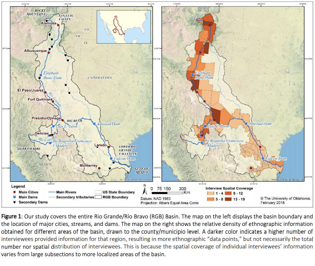 Maps showing information related to the Rio Grande/Bravo Basin
