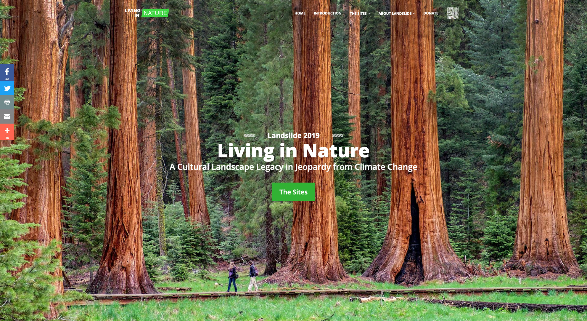 Screenshot of the front page of the Living in Nature website
