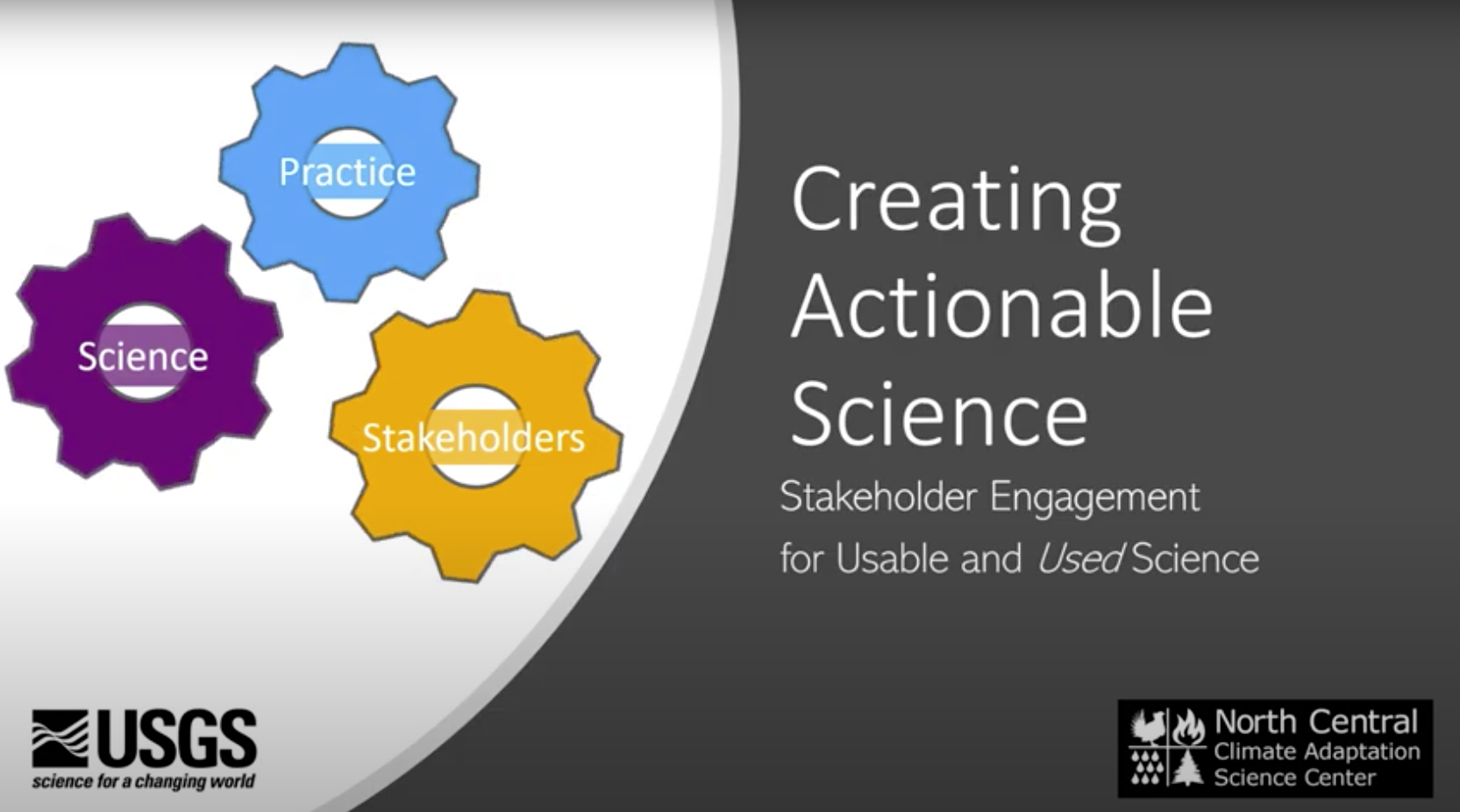 A screenshot of the title slide for the video "Creating Actionable Science"