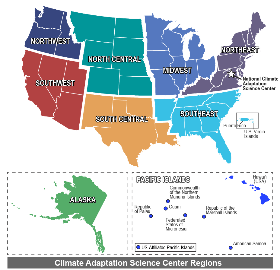 Map showing the 9 CASC regions across the United States