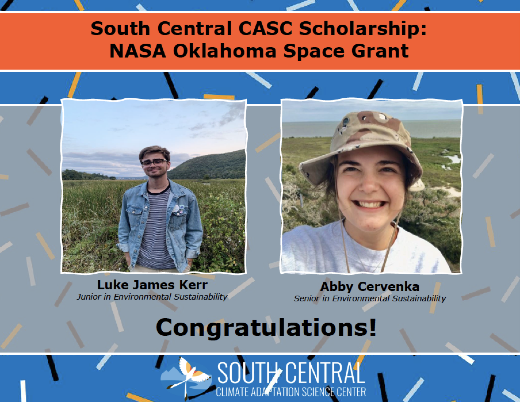 NASA Oklahoma Space Grant Scholarship winners Luke James Kerr and Abby Cervenka