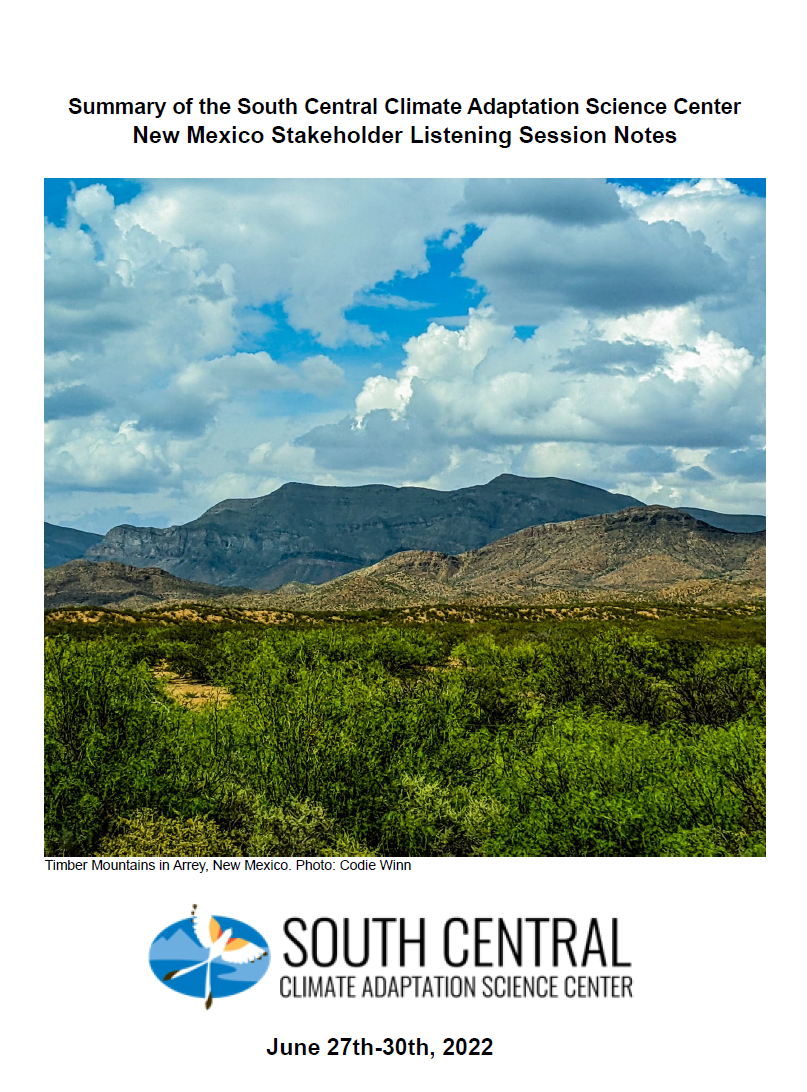 A view of the cover page from the Summary of the South Central CASC New Mexico Stakeholder Listening Session Notes
