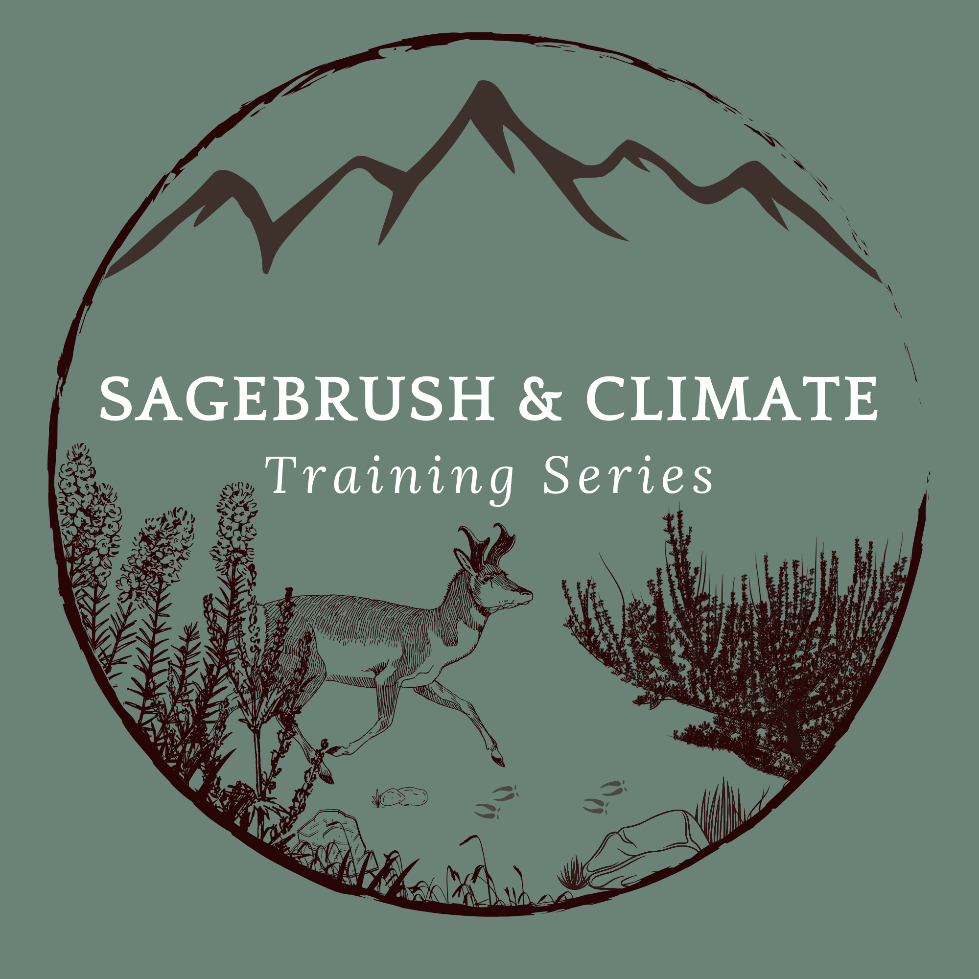 Sagebrush & Climate Training Series Logo shows a line drawing of a pronghorn on a sagebrush field with mountains in the background