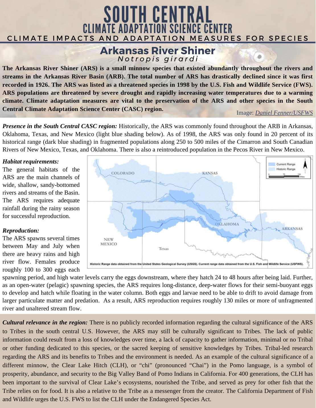 A screenshot of the front page of the Arkansas River Shiner handout