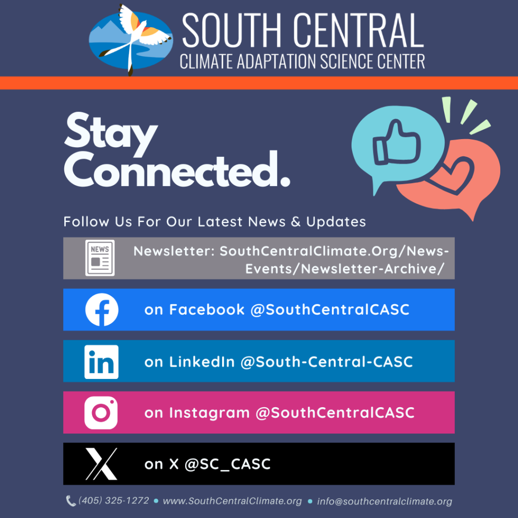 Image shows how to connect with the South Central CASC on various social platforms