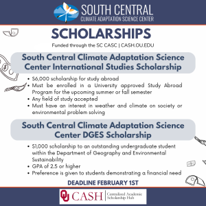 A flyer describing the South Central CASC scholarship offerings