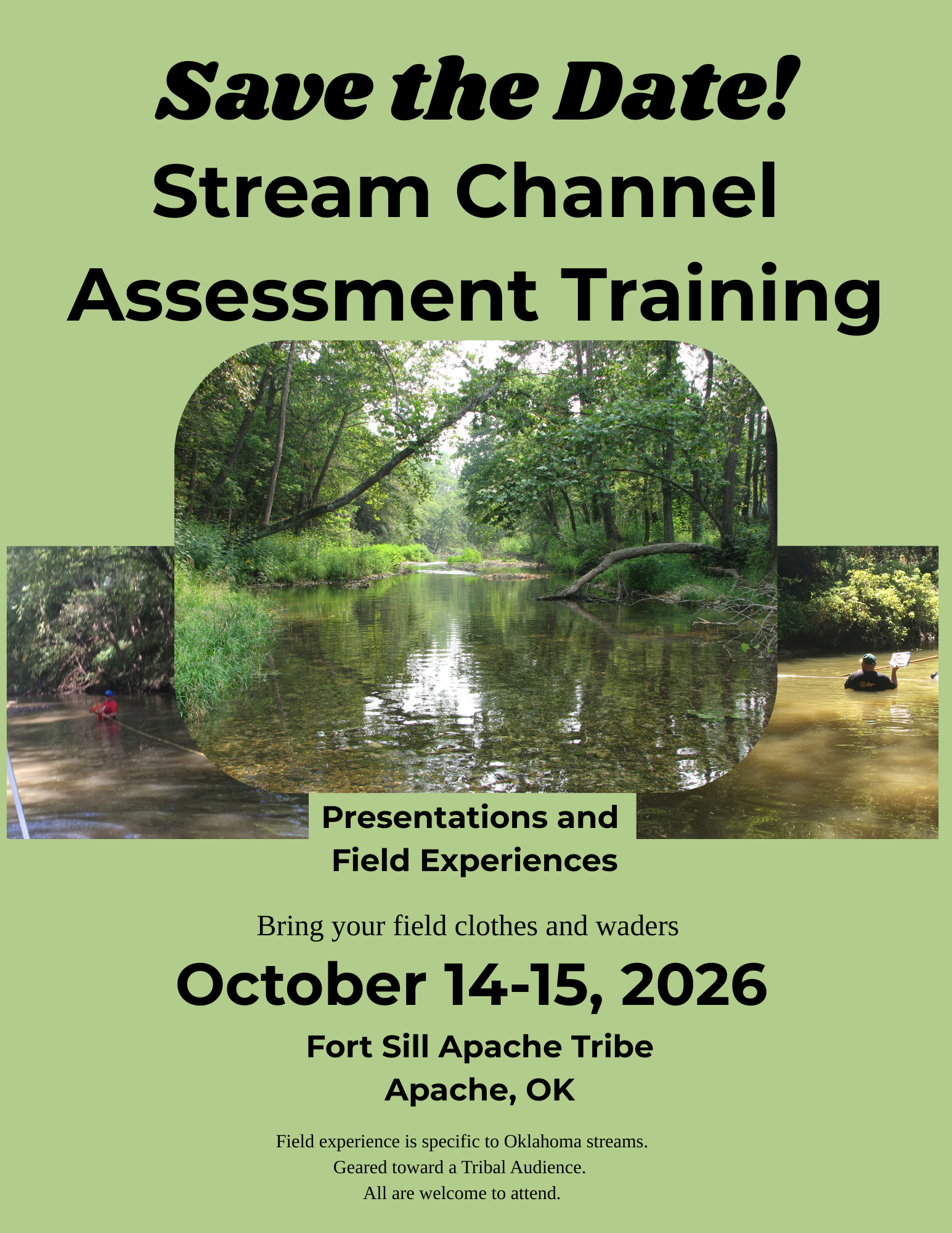 A flyer saying "Save the date! Stream Assessment Training"